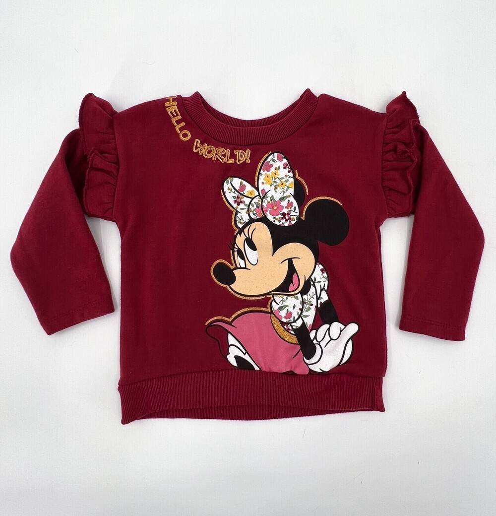 Disney Minnie Mouse Sweater Girls Small Red Long Sleeve Ruffle Pullover